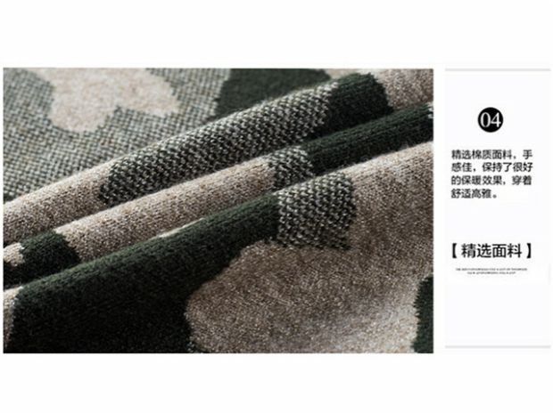 Tide 2018 thu đông nam cổ tròn áo len dày đồng phục nam quân đội ngụy trang chạm đáy áo len áo khoác nam