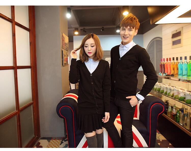 Mùa xuân nam áo len mỏng cardigan áo khoác điều hòa không khí áo sơ mi nam màu rắn V-Cổ nam giới và phụ nữ các cặp vợ chồng bông áo len