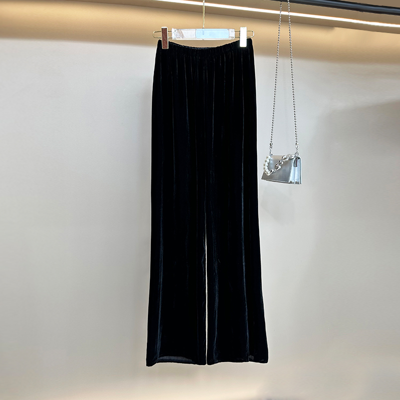 100% Mulberry Silk Velvet Long Pants, Vintage Versatile Black Slimming Straight-Leg Elastic Waist Plus Size for Women 100% Mulberry Silk Velvet Long Pants, Vintage Versatile Black Slimming Straight-Leg Elastic Waist Plus Size for Women