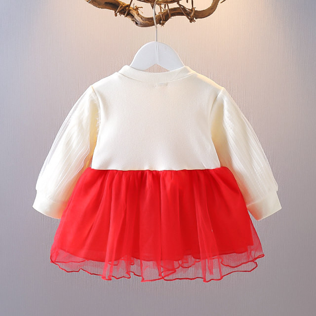 Girls' clothing autumn new dress fake two-piece long-sleeved spring and autumn little girl princess skirt puff sleeves tutu skirt tide