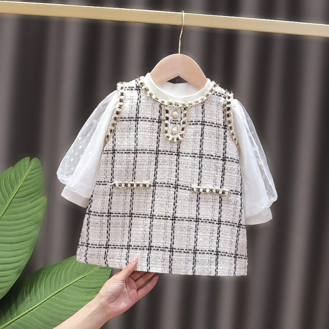 Girls' small fragrance suit vest skirt dress children's spring and autumn clothes three-year-old girl spring clothes fashionable skirt