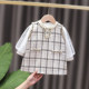 2021 girls dress small fragrance princess skirt female baby foreign two-piece set plaid puff sleeve vest skirt