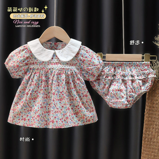 2021 new summer Korean 3 version floral baby short-sleeved two-piece suit December children's split shorts full moon romper 0