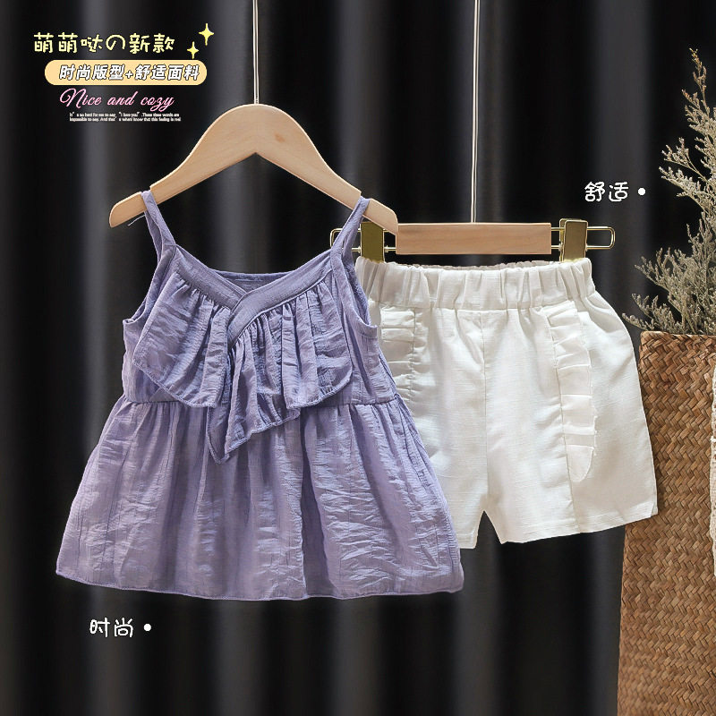 Girls suits 2021 summer clothes new children's summer camisole two-piece girl shorts Western style children's clothes