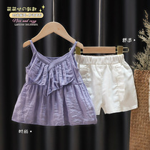 Girl Suit 2021 Summer Dress New Middle Children Summer Harnesses Vest Two Sets Girls Shorts Foreign Air Child Clothing