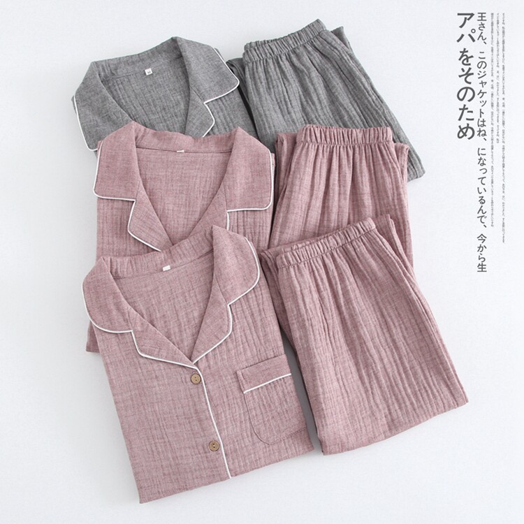Men's autumn new pajamas washed cotton yarn pajamas home clothes yarn-dyed cotton couple cardigan female long-sleeved