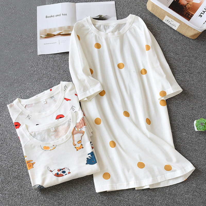 New summer thin cotton sleepy dress lady short sleeve pajamas Han version of loose cotton home dress