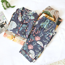 New cotton long-sleeved trousers pajamas ladies spring and summer thin section home service suit air-conditioning clothing cardigan cool and breathable