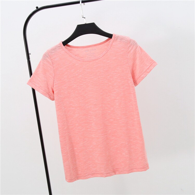 Women's summer slub cotton T-shirt solid color round neck short-sleeved bottoming shirt pure cotton women's T-shirt top home service Korean version loose