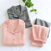 Autumn and winter cotton air cotton interlayer pajamas men and women thickened cotton long-sleeved three-layer thin home service suit