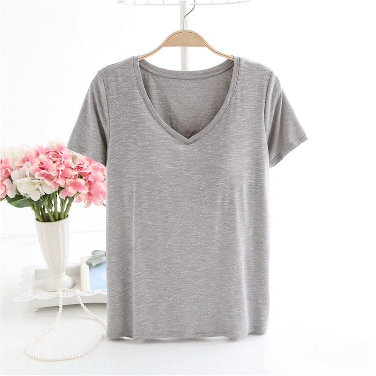 Nữ mùa hè đồ ngủ cotton T-Shirt với ngực pad áo ngực miễn phí dịch vụ nhà với áo ngực một vest yoga áo bông mỏng