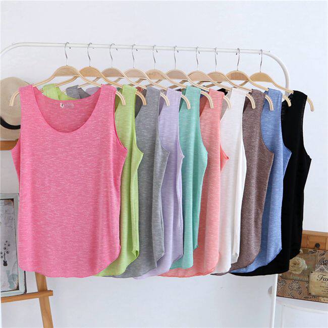 Women's summer T-shirt bamboo fiber vest pajamas casual loose solid color home clothes round neck sleeveless shirt bottoming shirt thin - Taobao