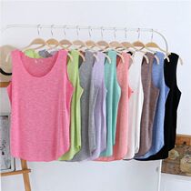 Womens summer T-shirt bamboo fiber vest pajamas casual loose solid color home wear round neck sleeveless shirt bottoming shirt thin