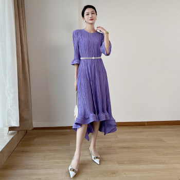 Miyake pleated irregular French dress 2023 spring new fat mm temperament high-end age-reducing cake skirt