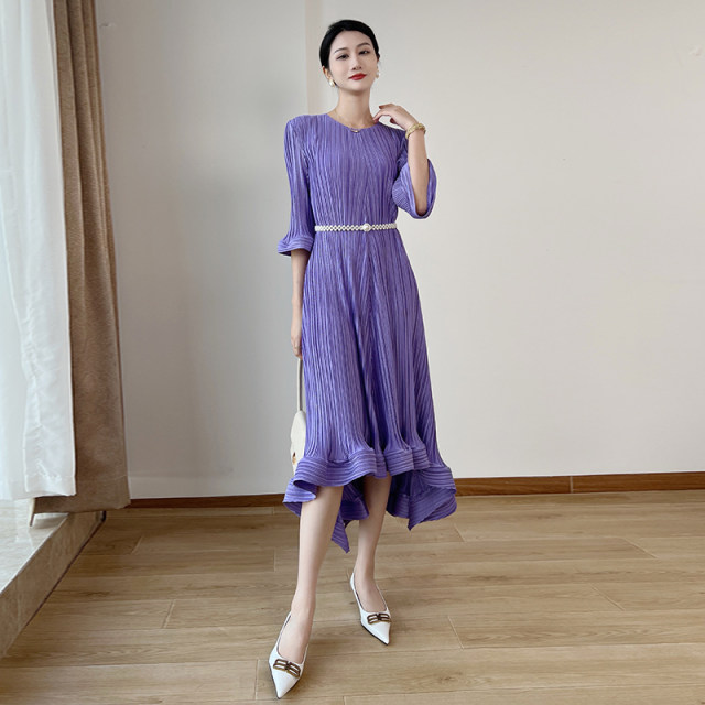 Miyake pleated irregular French dress 2023 spring new fat mm temperament high-end age-reducing cake skirt