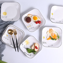 Minimalist Ceramic Plate Hand-painted Black Side Square Disc Hotel Cutlery Fruit Tray Sweet Pint Cartoon Bowl disc Dish Suit