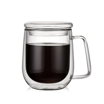 High Boron Silicon Heat Insulation Double Glass Cup Double Fashion Heat Resistant Glass Coffee Cup With Lid Glass Cup 