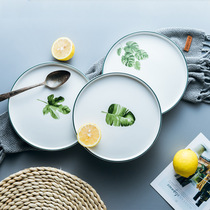 ins cutlery green planting plate Nordic ceramic cutlery ceramic dish minimalist around western dining tray steak tray Shara tray 