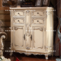 European marble shoe cabinet Solid wood carved foyer cabinet Living room decoration cabinet Luxury bedroom storage entrance cabinet