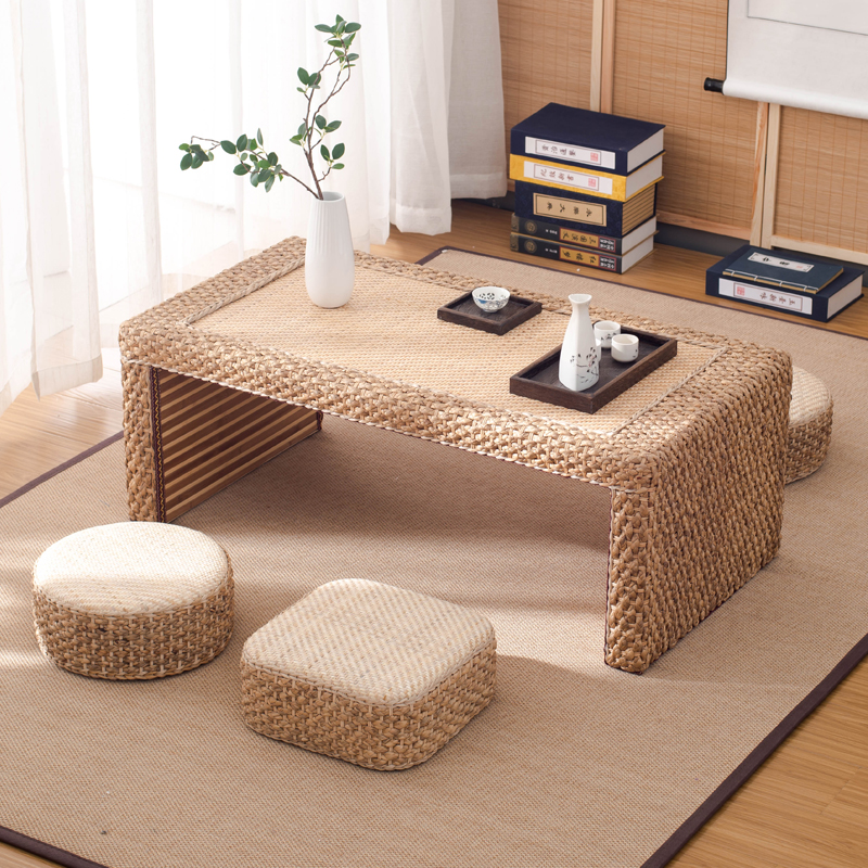 Japanese Rattan floor table Zen tea table Tatami tea table Simple Balcony table Low table Kang Table Chinese School low table