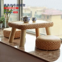 Rattan solid wood bay window small coffee table Japanese window sill small table Kang table low table home tatami table homestay table