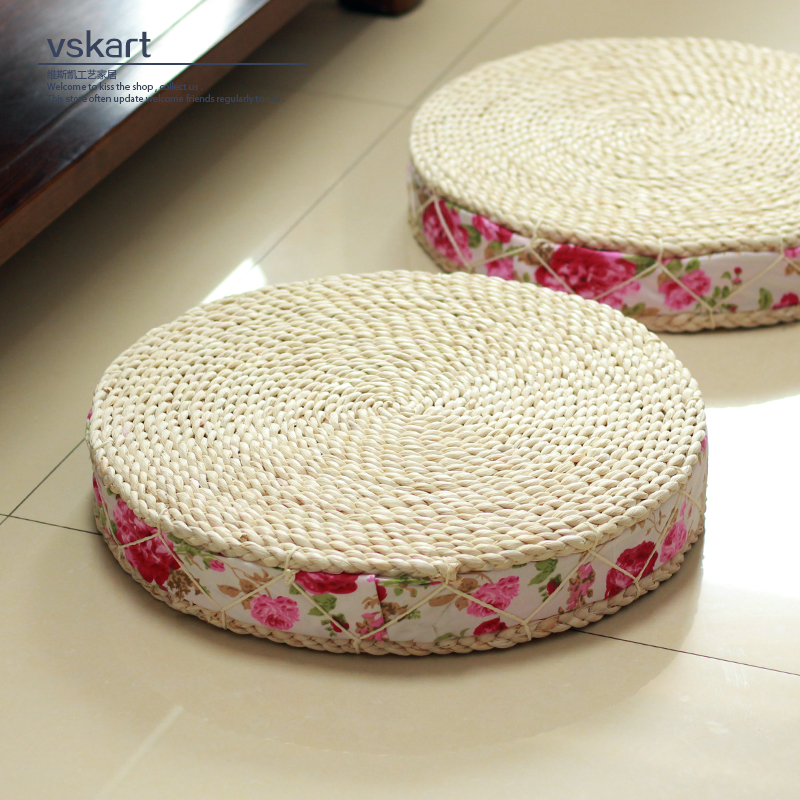 Grass-woven bushel cushion thickened cloth art Baifo Cushion Day Style Tatami Home Zen kneecap Kneeling Round Mat