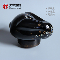 Large lacquer cartoon rabbit music box crafts wooden tire inlaid snails and dykes painted clockwork on the strong can be rotated ornaments to play