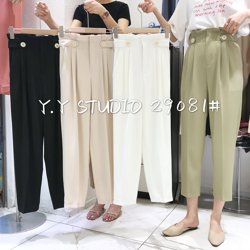 2021 Summer new floral pants High waist display slim 90% Harlan pants female casual Roof small feet Western Pants Straight cylinder