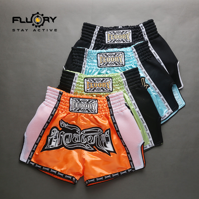 FLUORY 2018 new Thai boxed shorts male and female mesh breathable to hit shorts children loose boxing uniforms