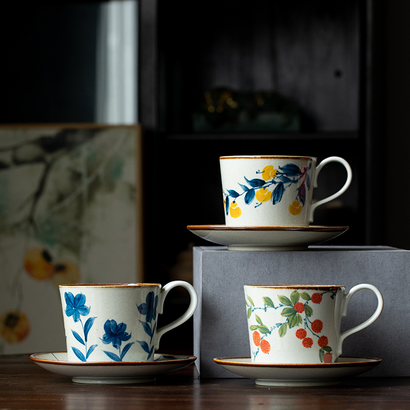 Jingdezhen Ceramic Cup, Fine Pottery Coffee Cup, High-End Exquisite Blue and White Hand-Painted Cup and Saucer Set, Mug, Water Cup