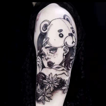  FLOWER arm GIRL TATTOO D106 Dark girl bear mask girl chrysanthemum rope tattoo sticker 
