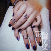 Flower arm girl TATTOO57 line pentagram crescent dot rune back hand finger herbal juice tattoo sticker