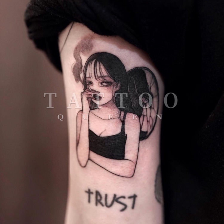 Flower Arm Girl Tattoo X2 Dark Girl Broken Broken Mirror Ins Girl Tattoo Sticker One 2pcs