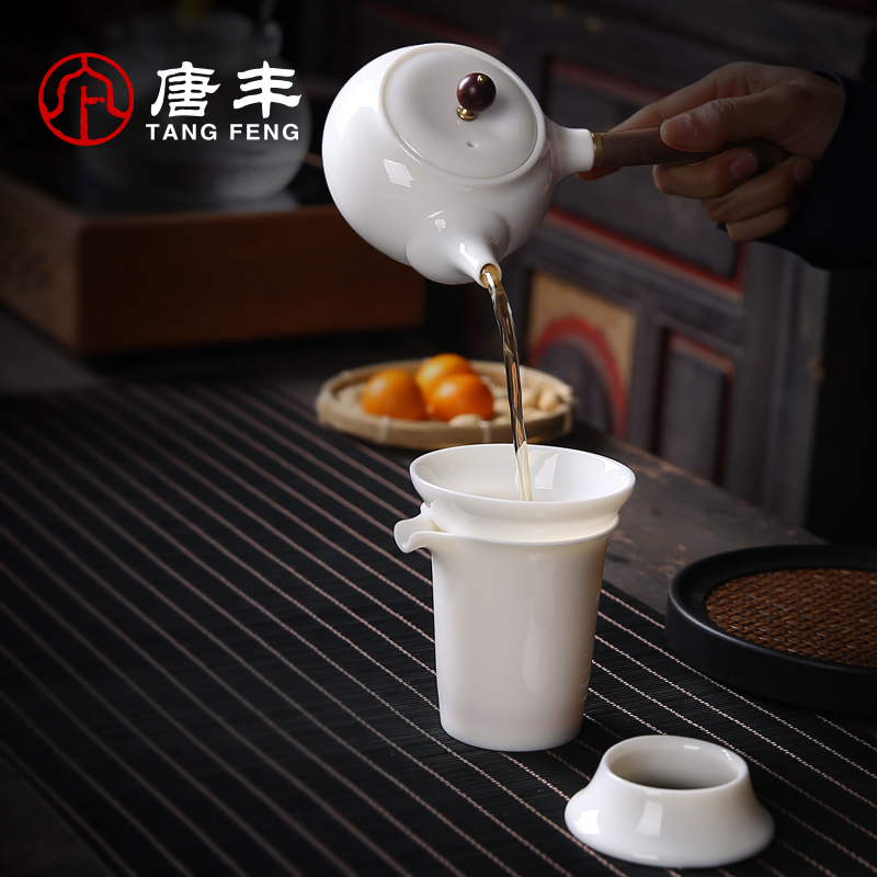 Tang Feng suet jade home teapot teacup gift boxes contracted modern dehua white porcelain of a complete set of 190016