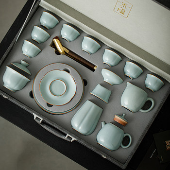 Tang Feng and Song Yun's Master-Level Ru Kiln Tea Set Is a Gift for Elders, a Housewarming Gift, a Christmas Gift