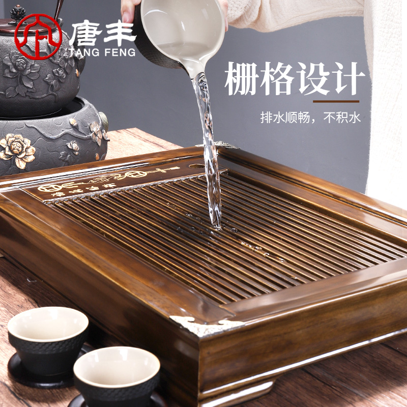 Tang big wooden stainless steel tea tray package ceramic kung fu tea set household contracted tea sets of semi - automatic lazy combination