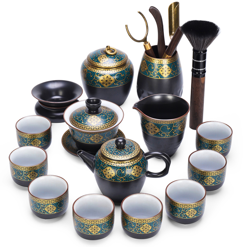 Tang Feng kung fu tea set ceramic teapot gold tureen sample tea cup Chinese style household xiyu built light pours tea set