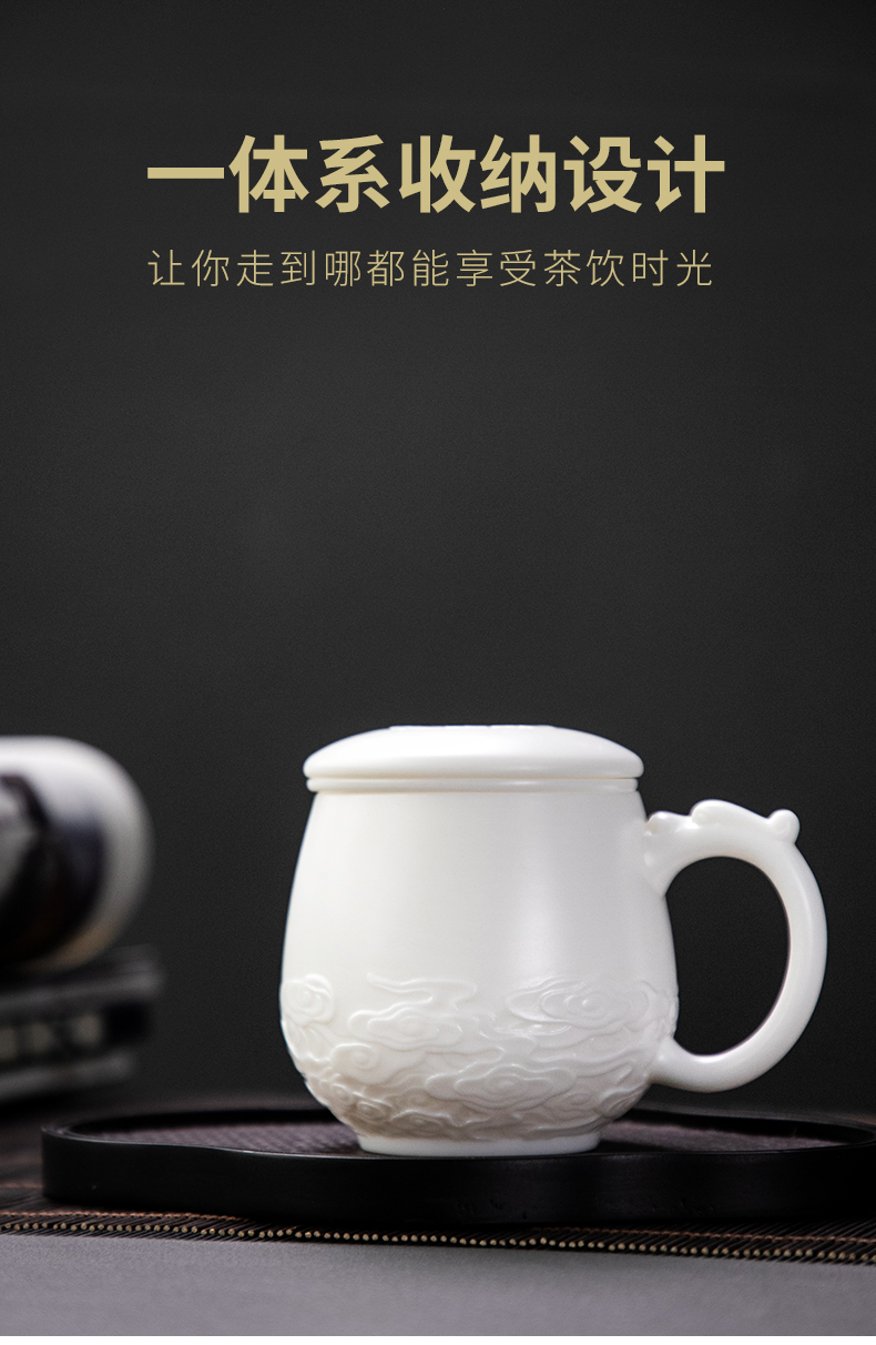 Tang Feng dehua white porcelain teacup suet jade personal cup cup home drinking cup of filtered with cover 190148 meeting