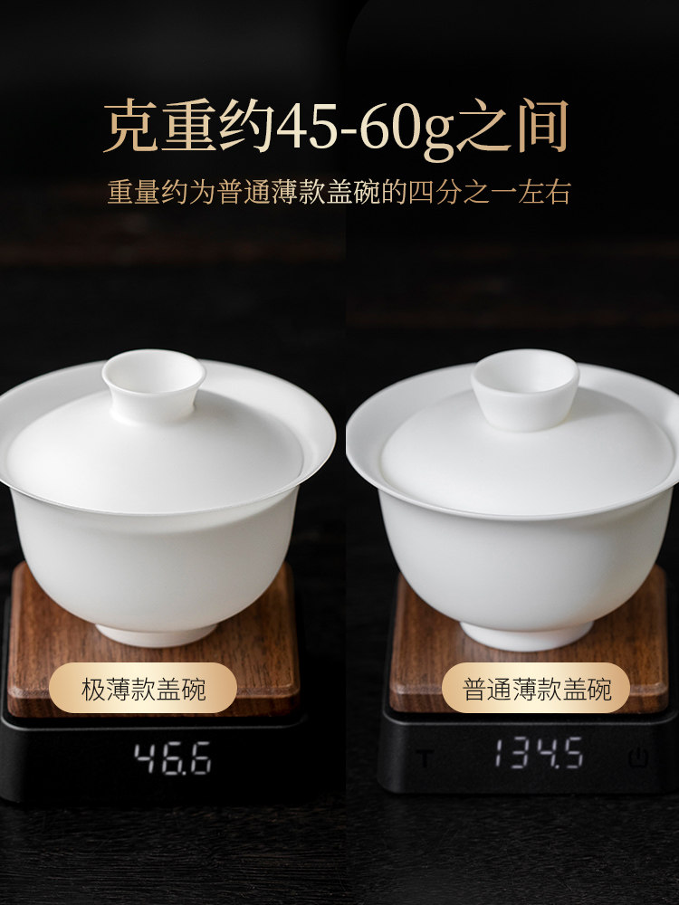 Ultra-Thin, Ultra-Light Ice-Type White Porcelain Tea Cup with Lid, Single High-End Non-Hot Handle Three-Piece Set