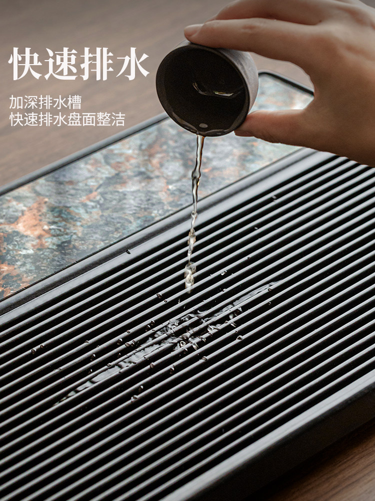 New High-End Bakelite Tea Tray, Light Luxury, Modern and Sophisticated, Wooden Luxury Stone Dry Tea Brewing Table with Drainage for Office Use