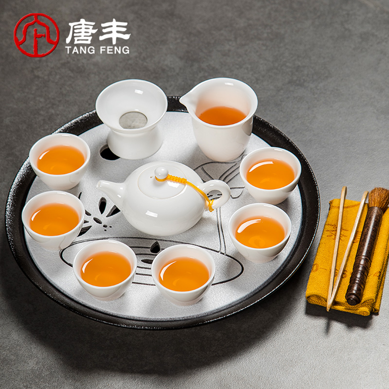 Tang Feng dry terms Taiwan tea tray automatically make tea of household contracted ceramic lazy white porcelain tea set. A whole set of packages