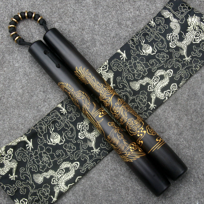 Purple sandalwood carving dragon and phoenix comfortable wooden nunchaku master actual combat solid wood rope two-section stick two-section stick