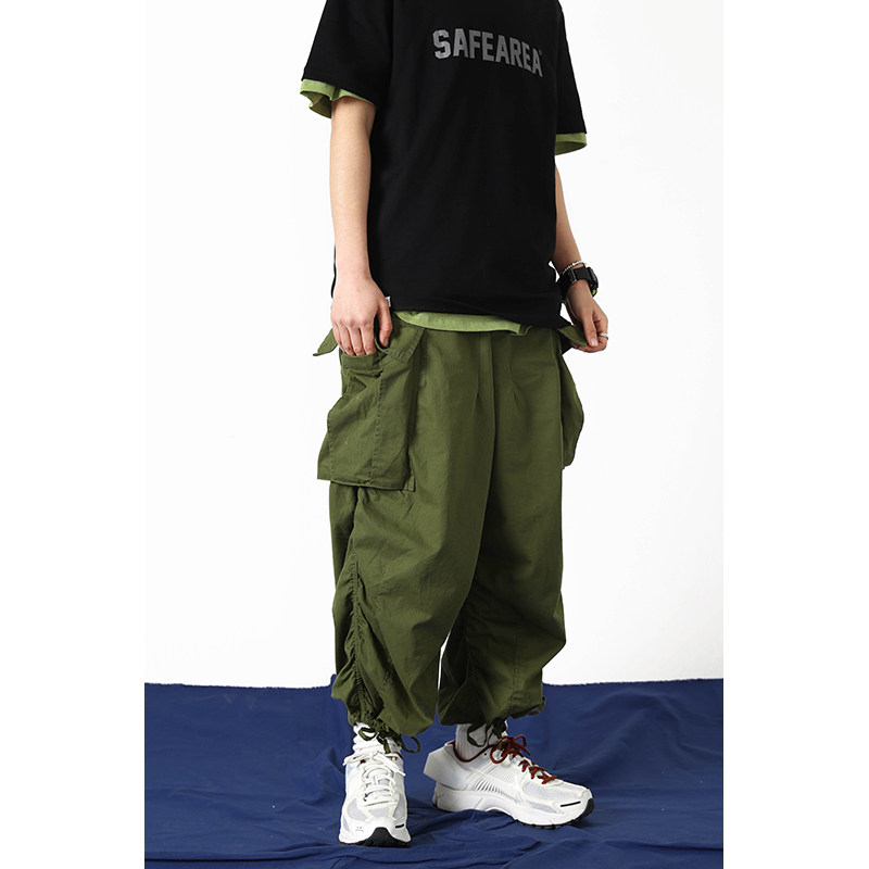 Add fertilizer and increase tooling drawstring trousers shape sense men's and women's large pocket overalls wide-leg pants spring and autumn extra wide