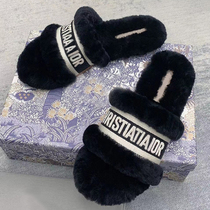 Real hair exterior wearing black fur slippers 100 lap gush warm women genuine leather sweater shoes 2022 new