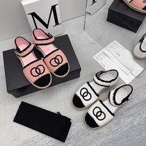 High board ~ small fragrant wind female fisherman shoes thick bottom Baotou straw woven hair line French style sandals 2022 Summer new