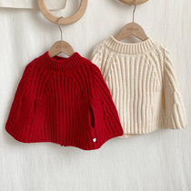 2021 autumn and winter New Korean girl thick wool cloak sweater childrens baby pullover sweater coat