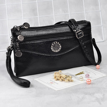 New soft leather four zipper double layer shoulder crossbody bag womens change key mobile phone wrist bag Joker