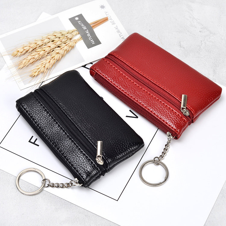 Soft Leather Mini Key Button Zero Money Small Packets Men And Women Fashion Tide Hitch Triple Pull Short pocket Coin Pendant Bag