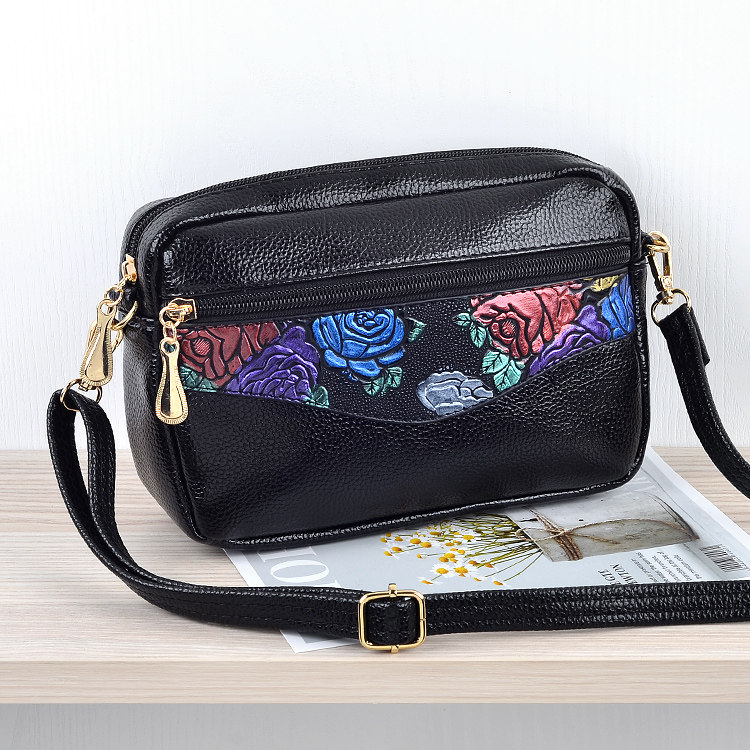 Embossed soft leather messenger women's bag casual large-capacity one-shoulder coin purse fashion mother mobile phone umbrella storage bag