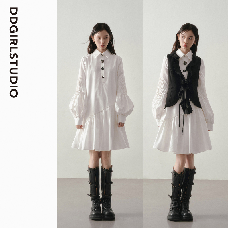 Ddgirl "Sutin Baiyao" Niche Original Design Gentle French-Style Shirt Dress with Long Sleeves for Commuting